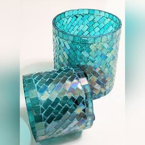 Sonoma Mosaic Glass Candle Holders - Turquoise